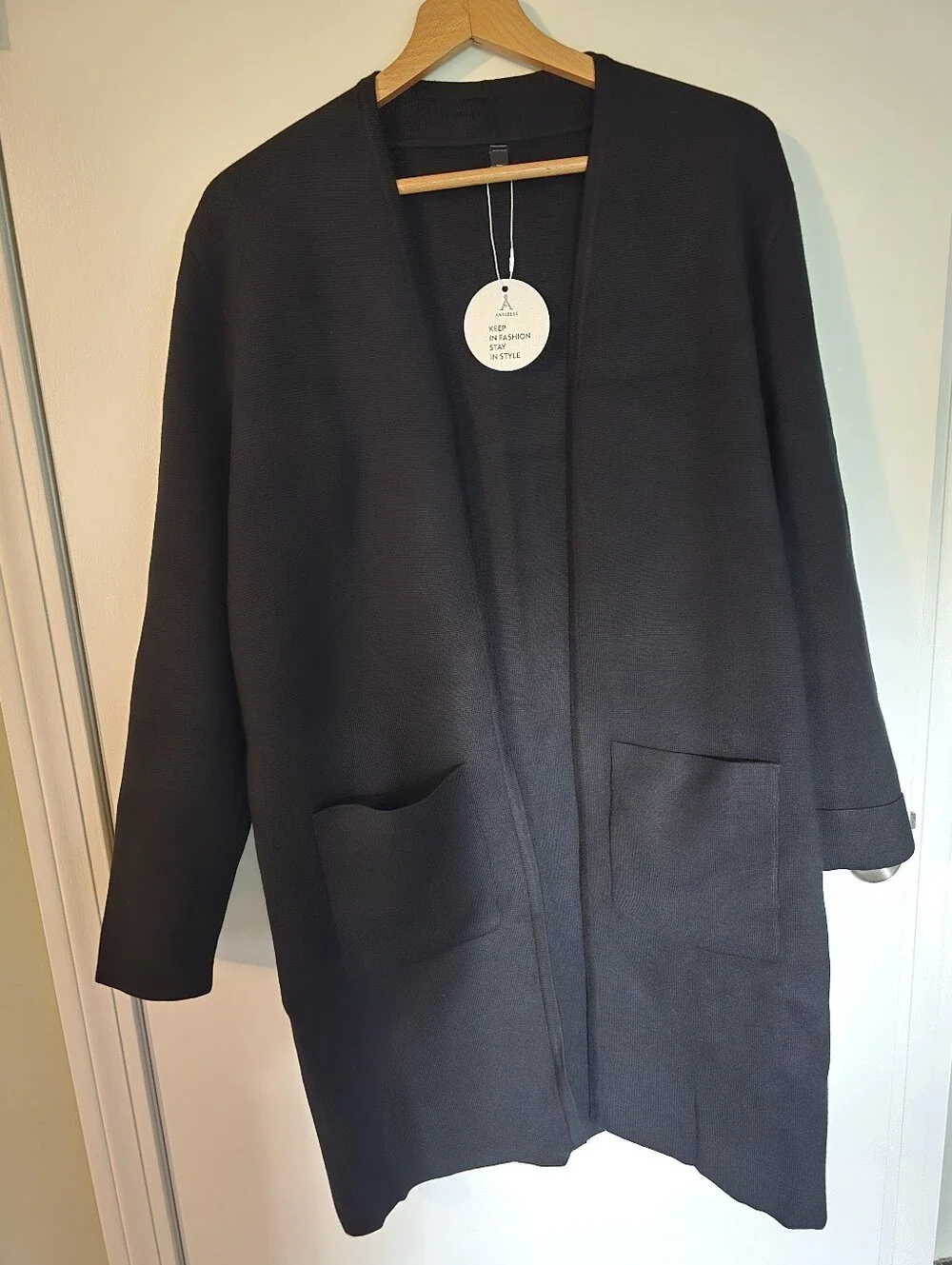 NWT- Anrabess Women's Oversized Long Open Front Cardigan - Black